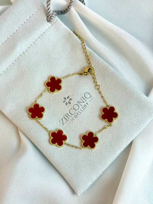 Five Leaf Clover Bracelet Red - Lucky Bracelet