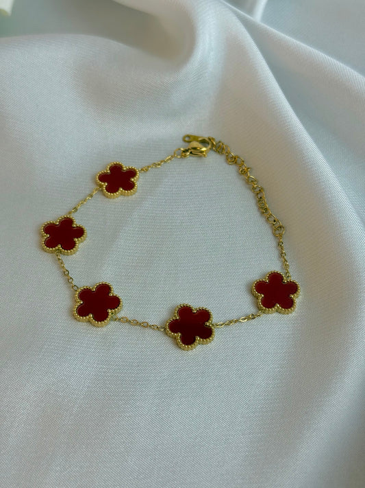Five Leaf Clover Bracelet Red - Lucky Bracelet