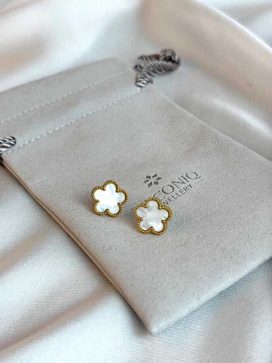 Gold Plated  Fortune’s White Clover Earrings