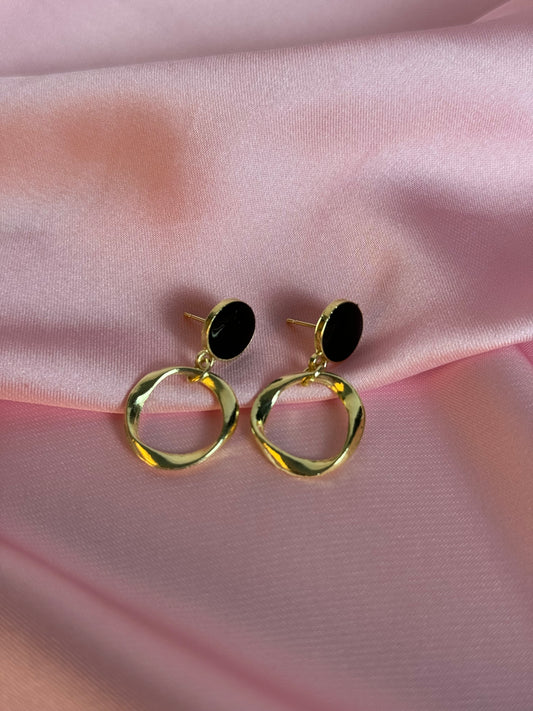 Gold Hoop Black Donut Earrings