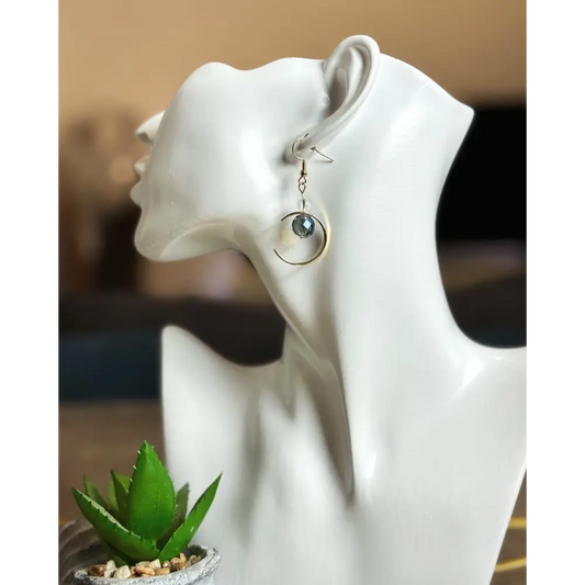 Gold Crescent Moon Earrings with Crystal Drops