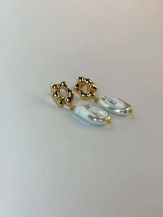 Gold Plated 18k Baroque Shaped Large Pearl Earrings