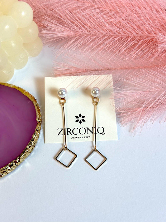 Elegant Pearl and Square Drop Earrings