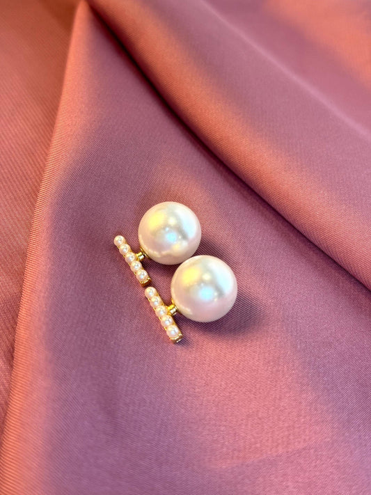 Elegant Pearl and Gold Moon Stud Earrings