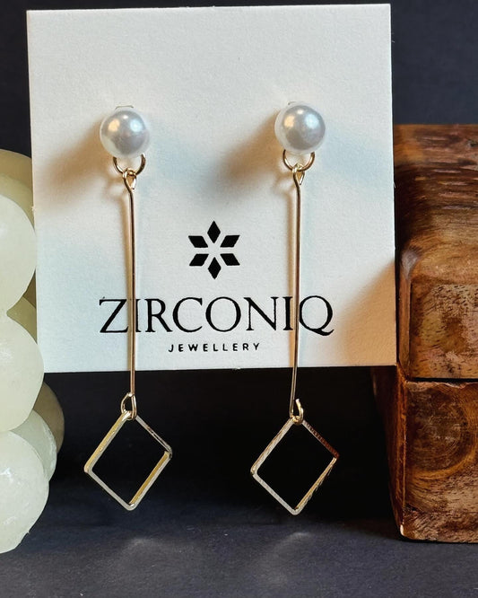 Elegant Pearl and Square Drop Earrings