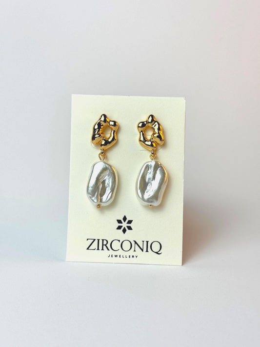 Gold Plated 18k Baroque Shaped Large Pearl Earrings