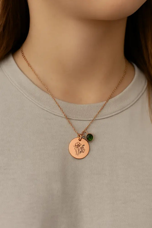 Personalized Birthstone Pendant - Rose Gold - Shell Pendant