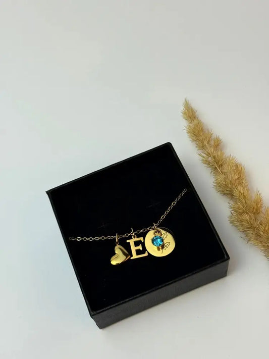Personalized Initial & Birthstone Pendant - Birthstone Necklace