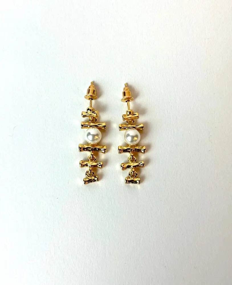 18K Gold-Plated Bamboo-Inspired Pearl Drop Earrings
