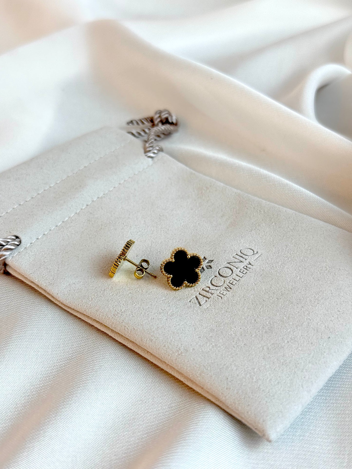 Gold Plated Black Clover Earrings