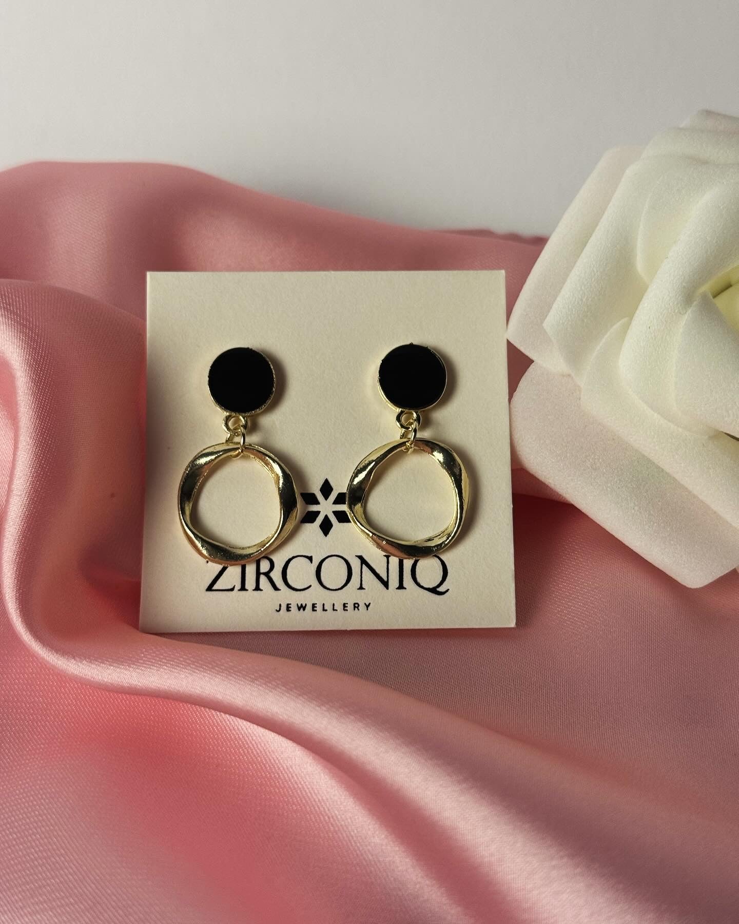 Gold Hoop Black Donut Earrings