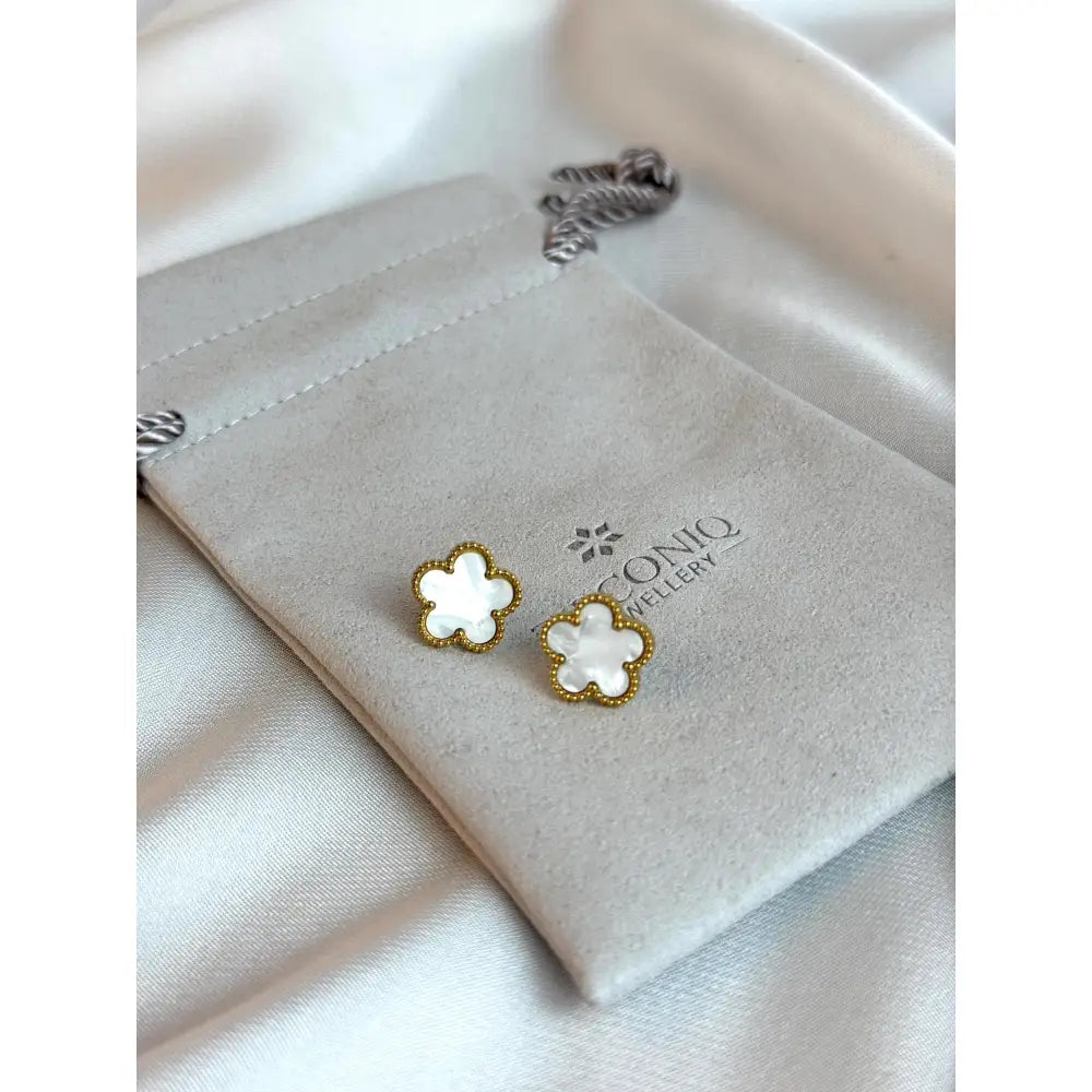 Five Leaf Clover Earrings - Lucky Charm Earrings - White
