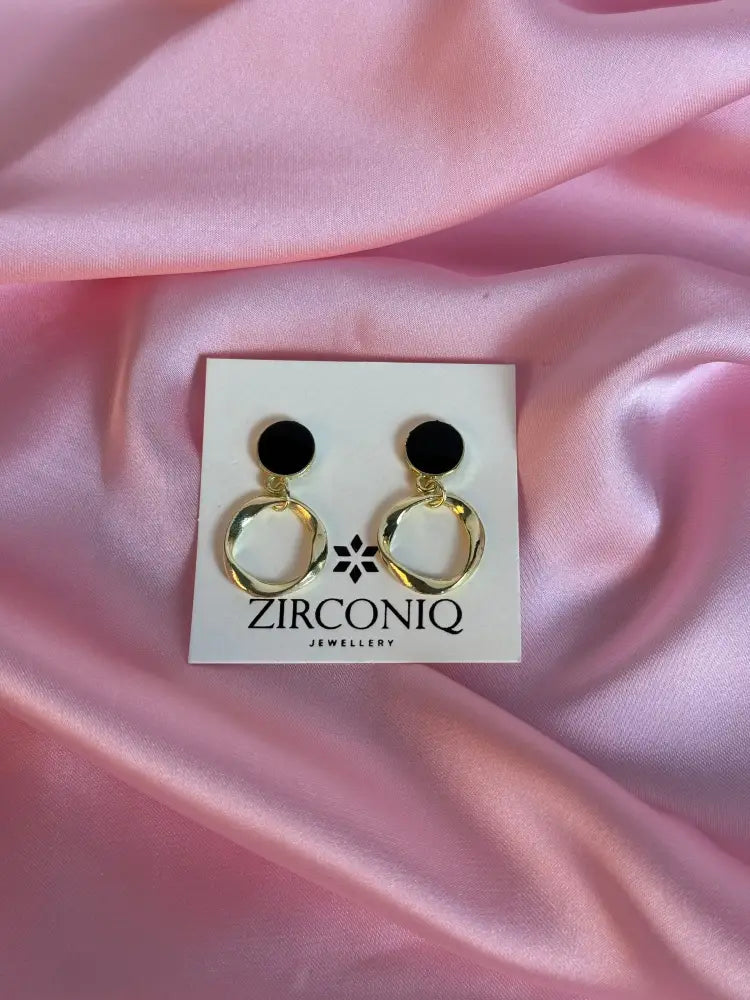 Gold Hoop Black Donut Earrings