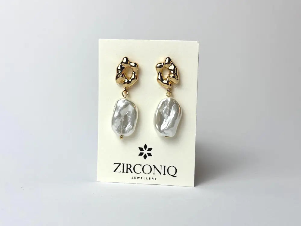 Gold Plated 18k Baroque Shaped Large Pearl Earrings
