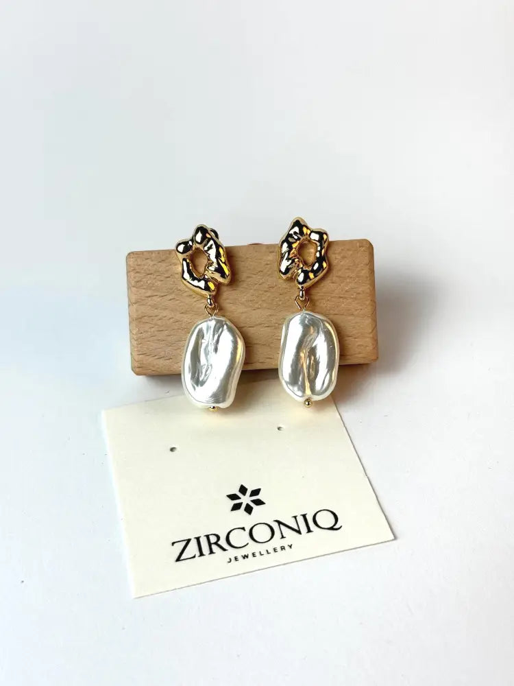Gold Plated 18k Baroque Shaped Large Pearl Earrings