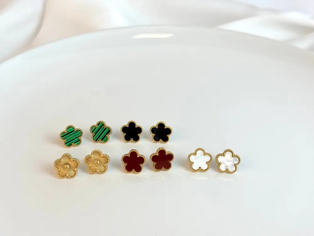 Gold Plated Black Clover Earrings