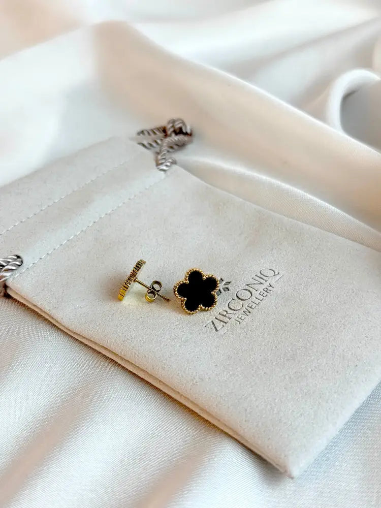 Gold Plated Black Clover Earrings