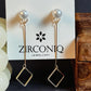 Elegant Pearl and Square Drop Earrings