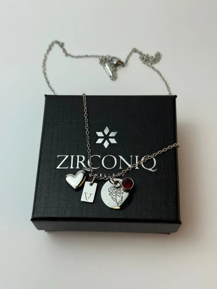 Personalized Birthstone Pendant - Silver - Birthstone Necklace