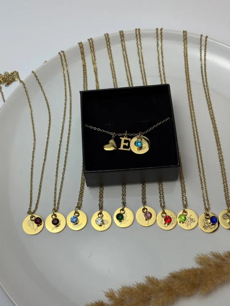 Personalized Initial & Birthstone Pendant - Birthstone Necklace